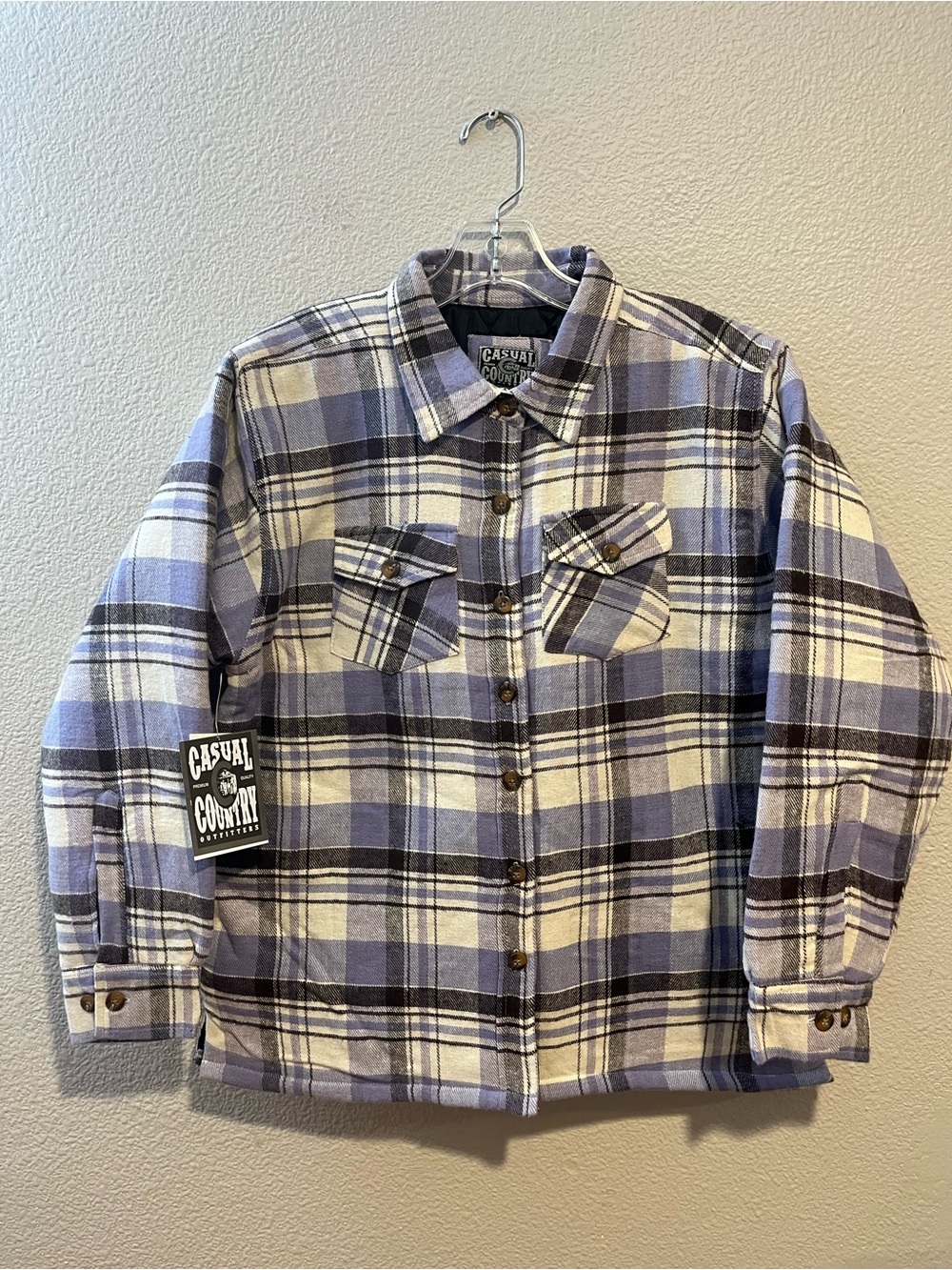 Casual Country Insulated Flannel Shacket Jacket Plaid Size Medium